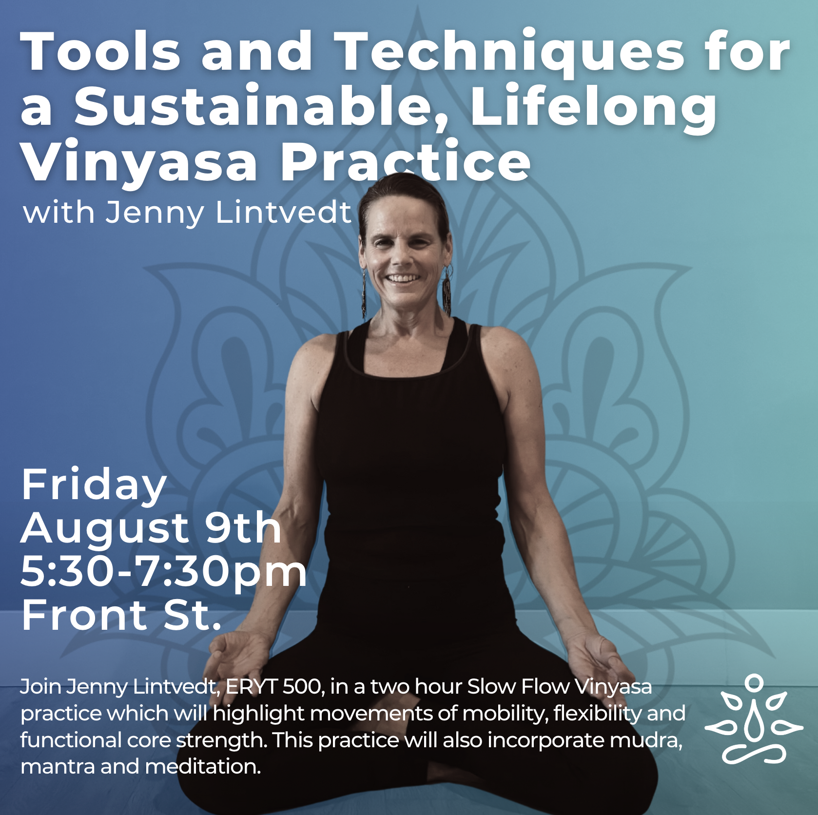 Jenny Lintvedt teaching yoga at Dharamsala in Traverse City
